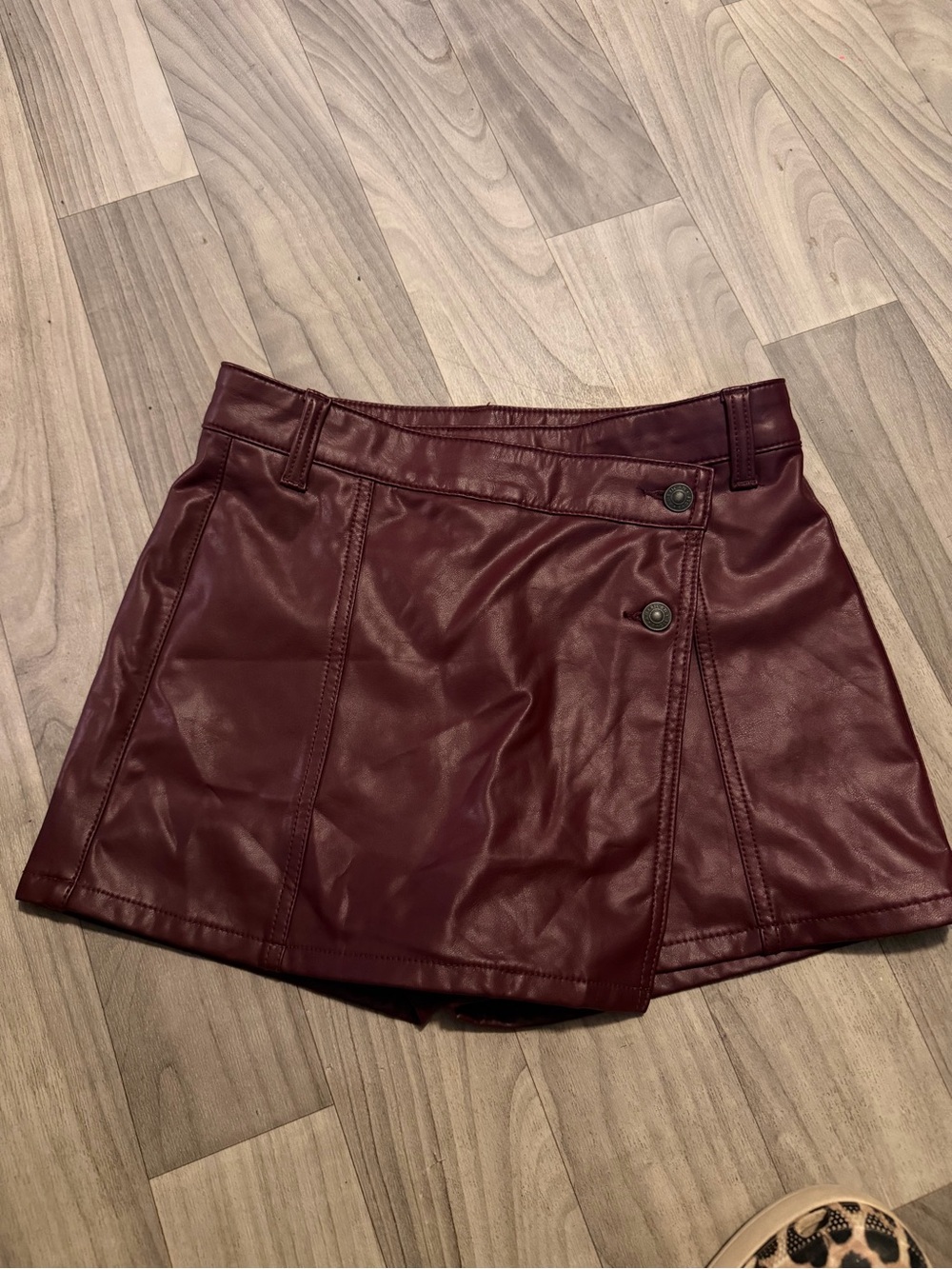 American Eagle Outfitters Wine Faux Leather Wrap Skort